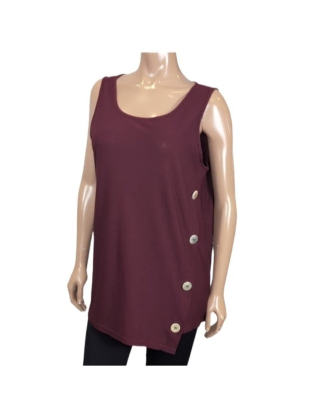 💠 Lily Morgan Tunic Tank Top Burgundy Button Sleeveless Asymmetric Large